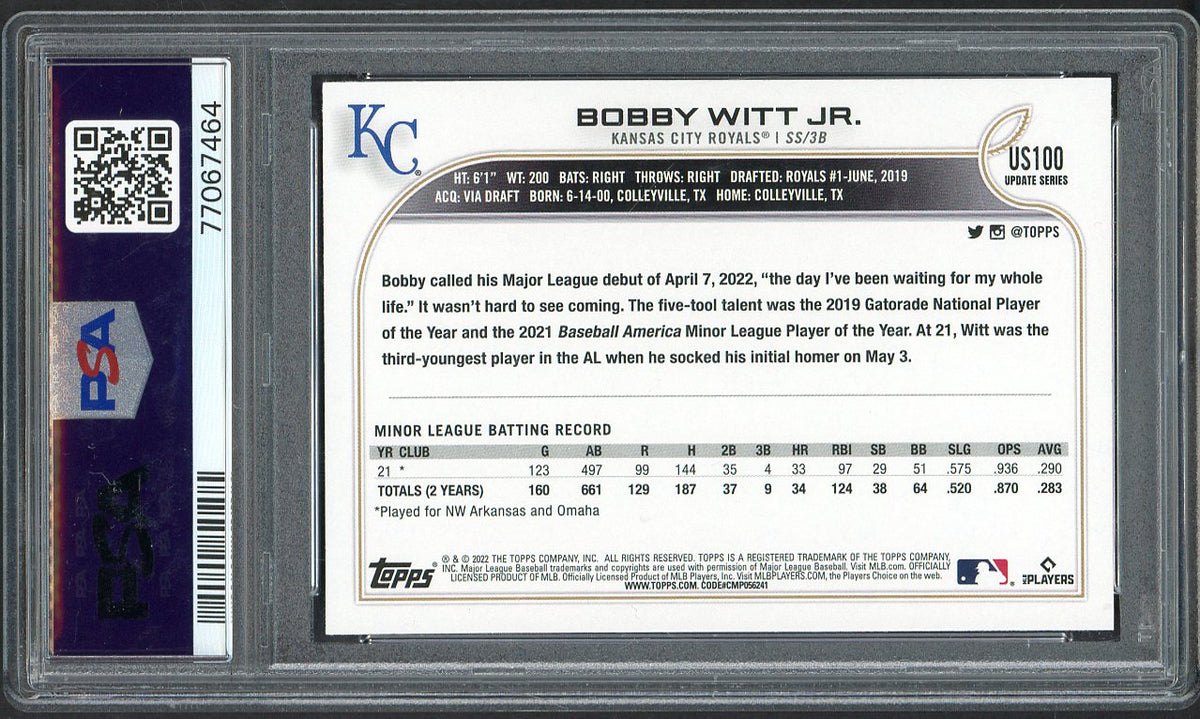 2022 Topps Update #US100 Bobby Witt Jr Royals PSA 8 NM/MT 567776