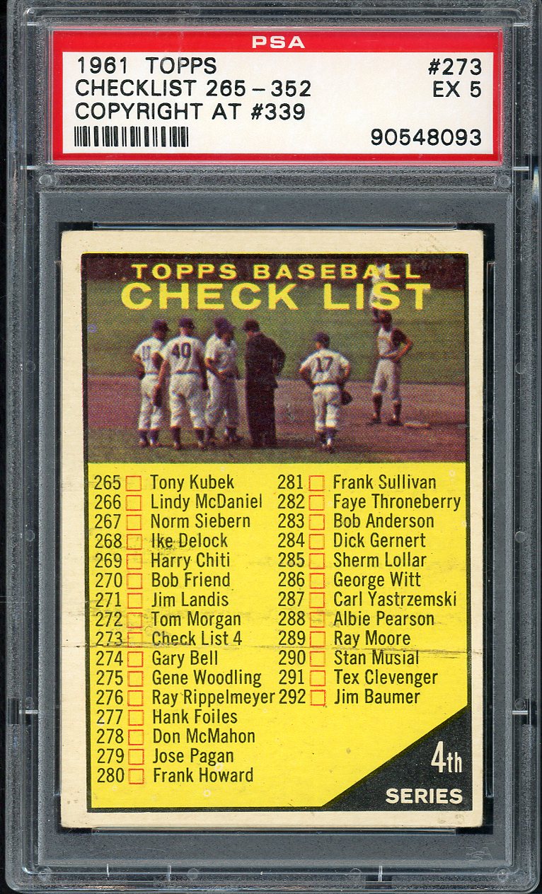 1961 Topps Baseball #273 Checklist 4 PSA 5 EX 567777