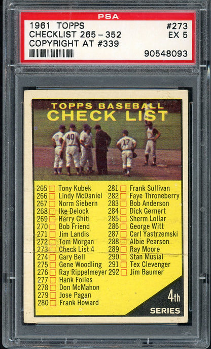 1961 Topps Baseball #273 Checklist 4 PSA 5 EX 567777