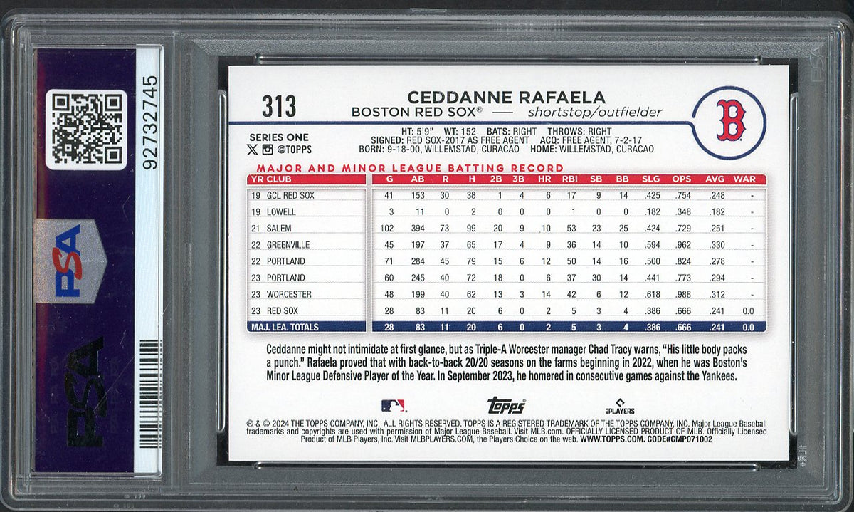 2024 Topps #313 Ceddanne Rafaela Red Sox PSA 9 MINT 567779