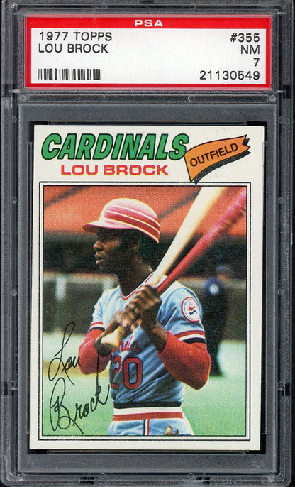1977 Topps Baseball #355 Lou Brock Cardinals PSA 7 NM 567781