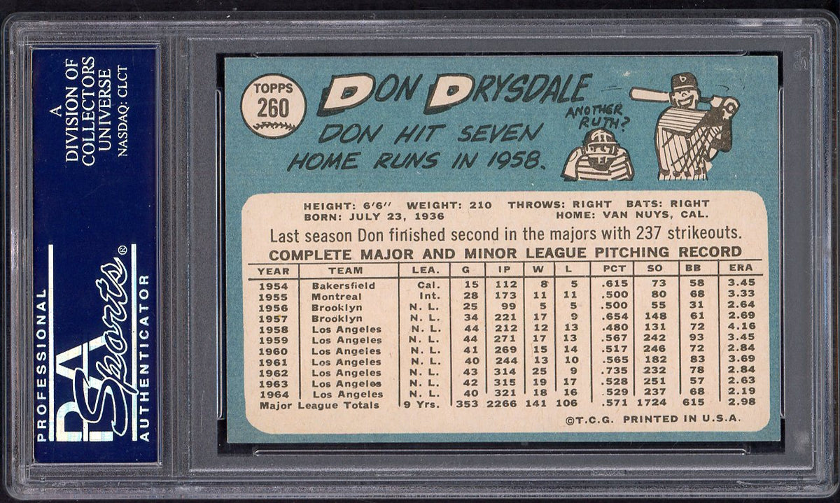 1965 Topps Baseball #260 Don Drysdale Dodgers PSA 7 NM 567784