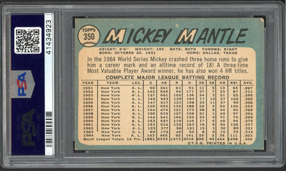 1965 Topps Baseball #350 Mickey Mantle Yankees PSA 4 VG-EX mk 567788