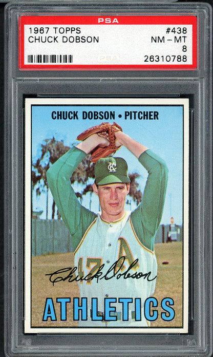 1967 Topps Baseball #438 Chuck Dobson A's PSA 8 NM/MT 567812