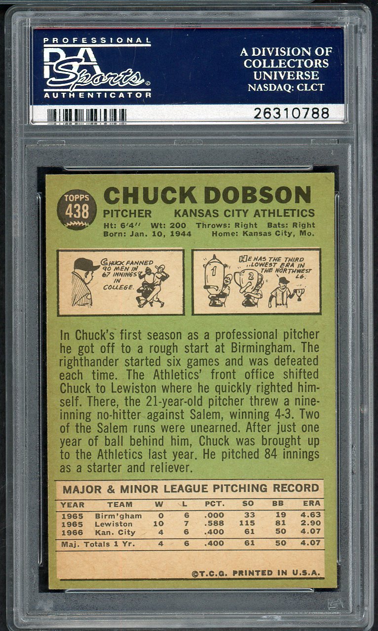 1967 Topps Baseball #438 Chuck Dobson A's PSA 8 NM/MT 567812