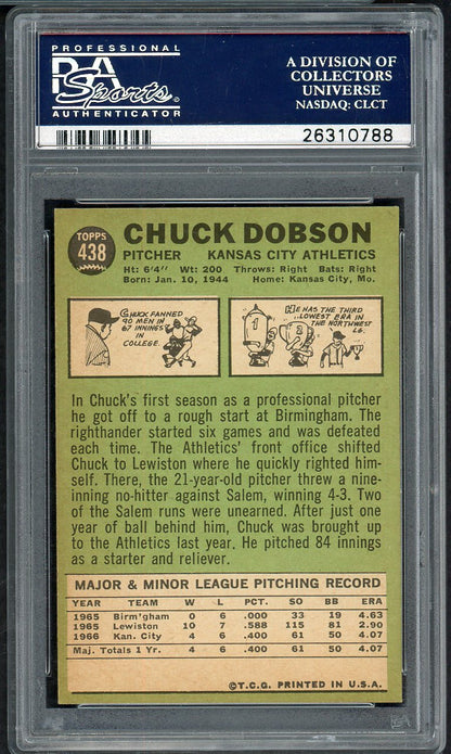 1967 Topps Baseball #438 Chuck Dobson A's PSA 8 NM/MT 567812