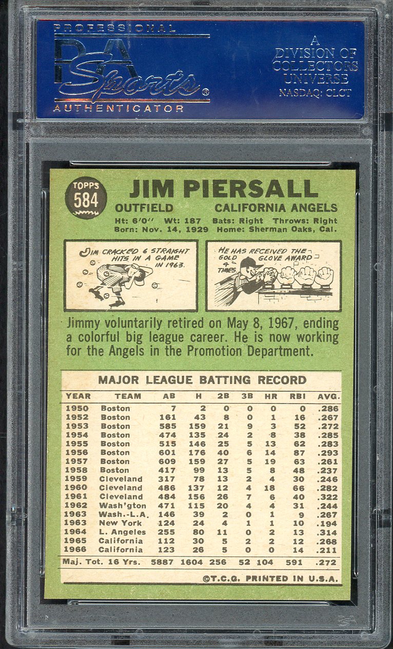 1967 Topps Baseball #584 Jimmy Piersall Angels PSA 8 NM/MT 567821