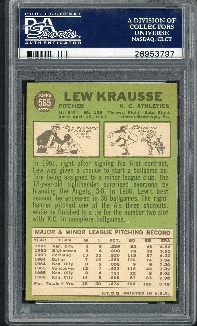1967 Topps Baseball #565 Lew Krausse A's PSA 8 NM/MT 567822