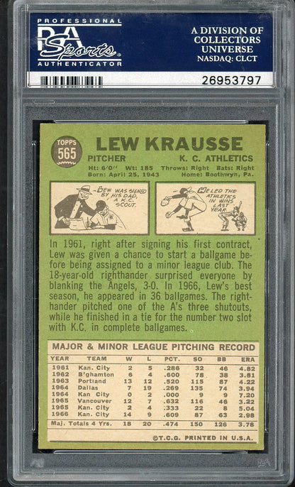 1967 Topps Baseball #565 Lew Krausse A's PSA 8 NM/MT 567822