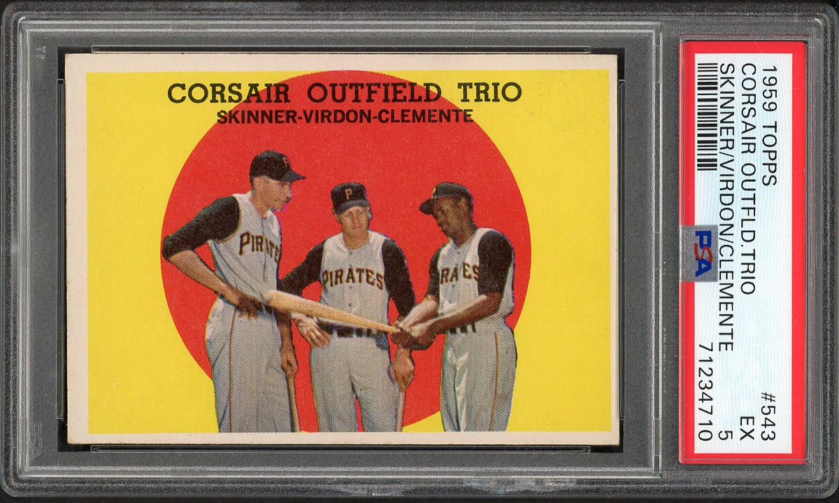 1959 Topps Baseball #543 Roberto Clemente Bill Virdon PSA 5 EX 567827