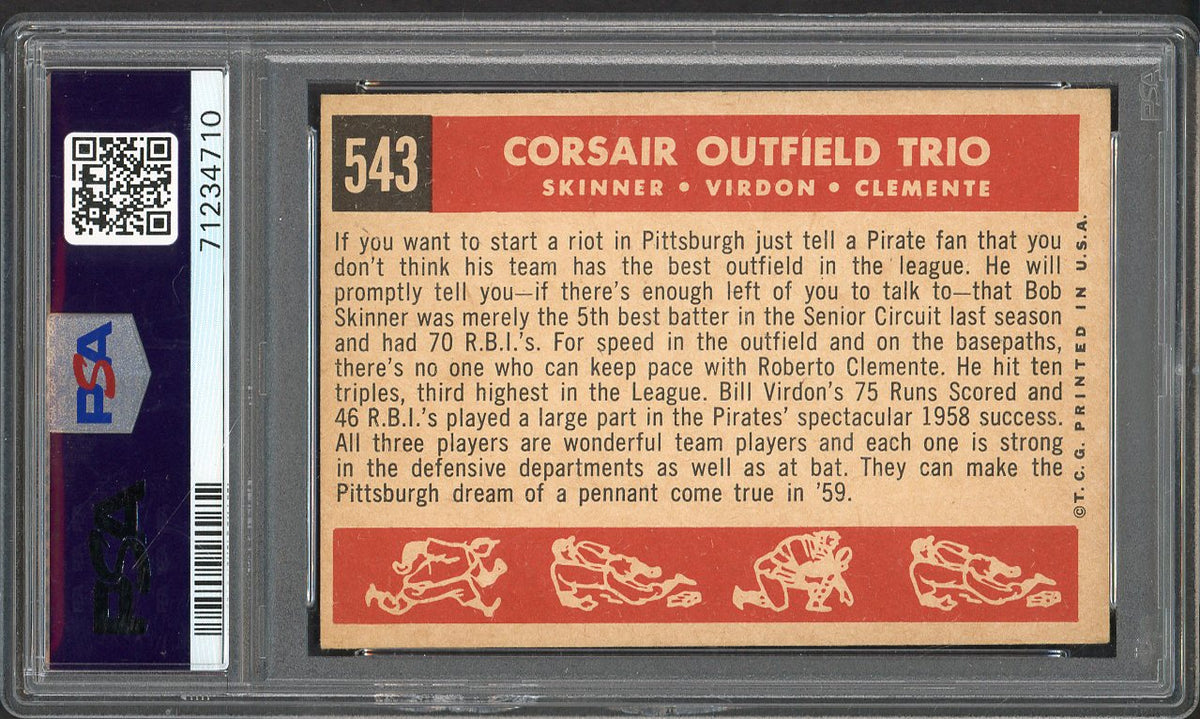 1959 Topps Baseball #543 Roberto Clemente Bill Virdon PSA 5 EX 567827