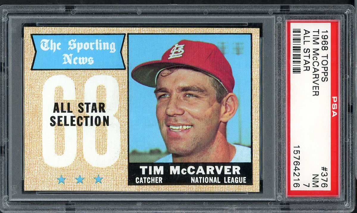 1968 Topps Baseball #376 Tim McCarver A.S. Cardinals PSA 7 NM 567828