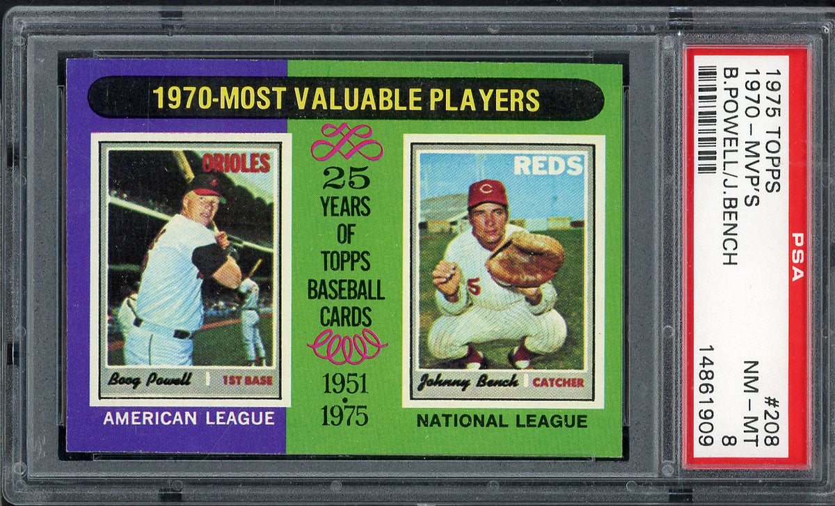 1975 Topps Baseball #208 Johnny Bench Boog Powell PSA 8 NM/MT 567837