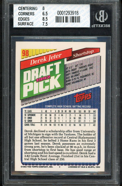 1993 Topps #098 Derek Jeter Yankees BVG 7 NM 567842