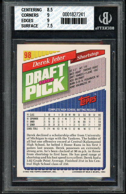 1993 Topps #098 Derek Jeter Yankees BVG 8 NM/MT 567843