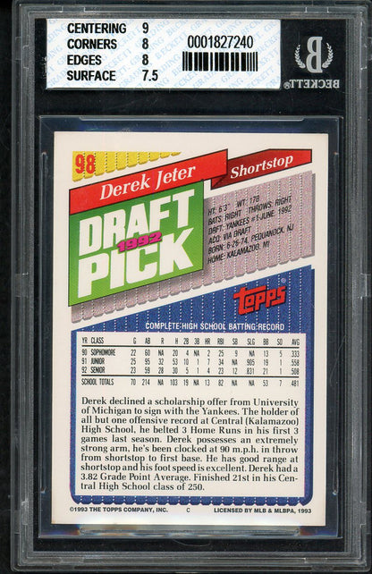 1993 Topps #098 Derek Jeter Yankees BVG 8 NM/MT 567844