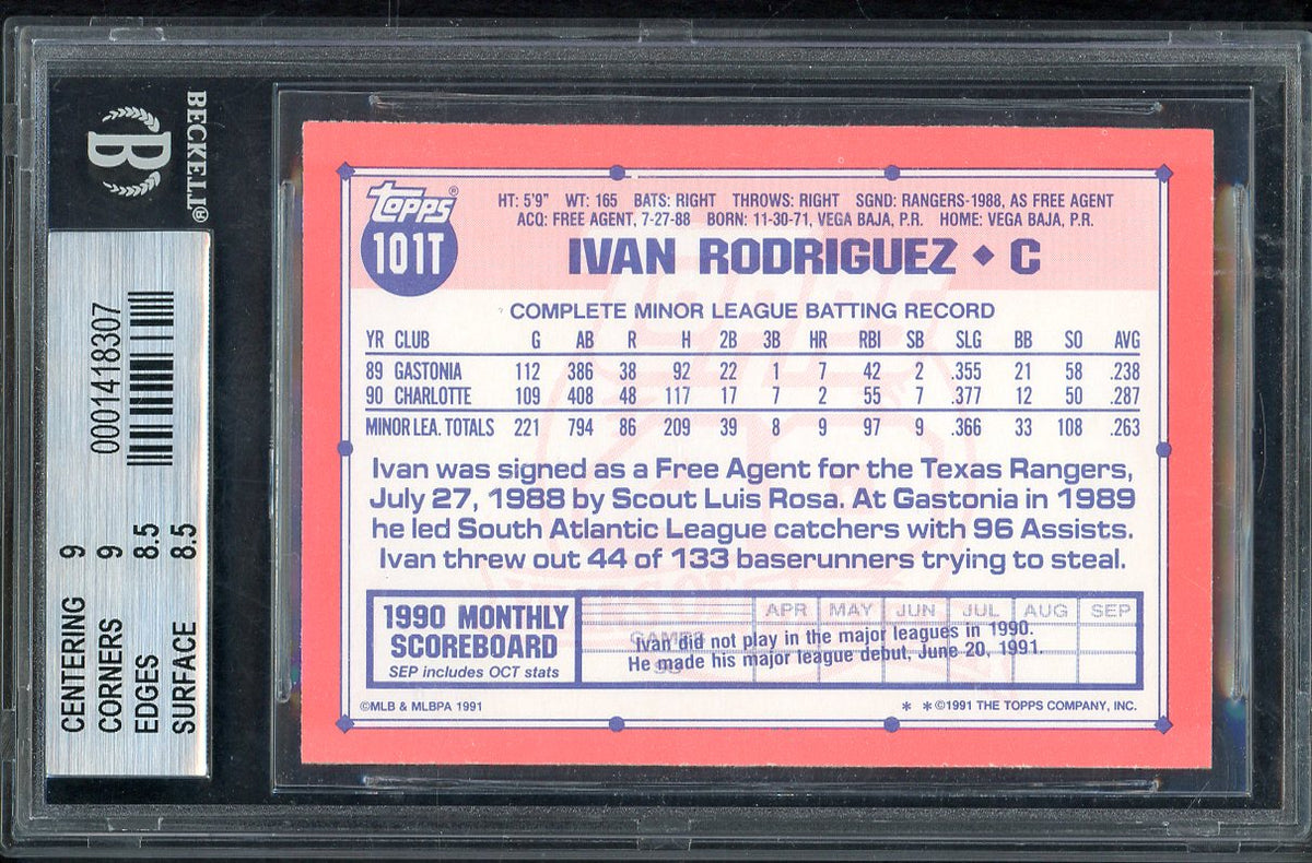 1991 Topps Traded #101t Ivan Rodriguez Rangers BVG 8.5 NM/MT+ 567857