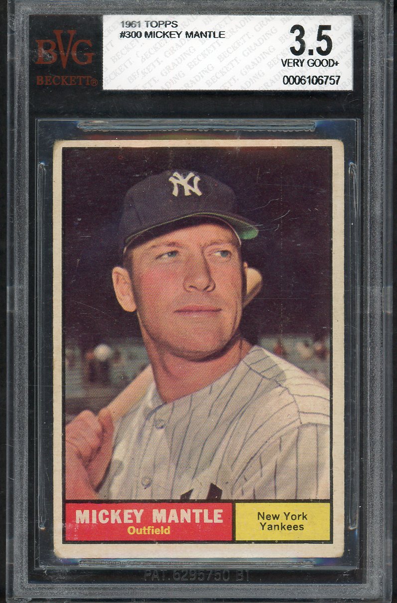 1961 Topps Baseball #300 Mickey Mantle Yankees BVG 3.5 VG+ 567858