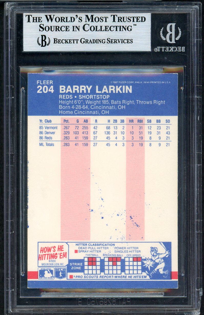 1987 Fleer #204 Barry Larkin Reds BVG Auth Signed 567864