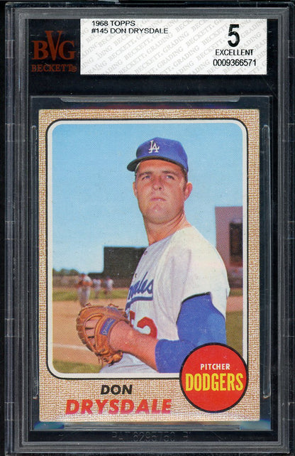 1968 Topps Baseball #145 Don Drysdale Dodgers BVG 5 EX 567871