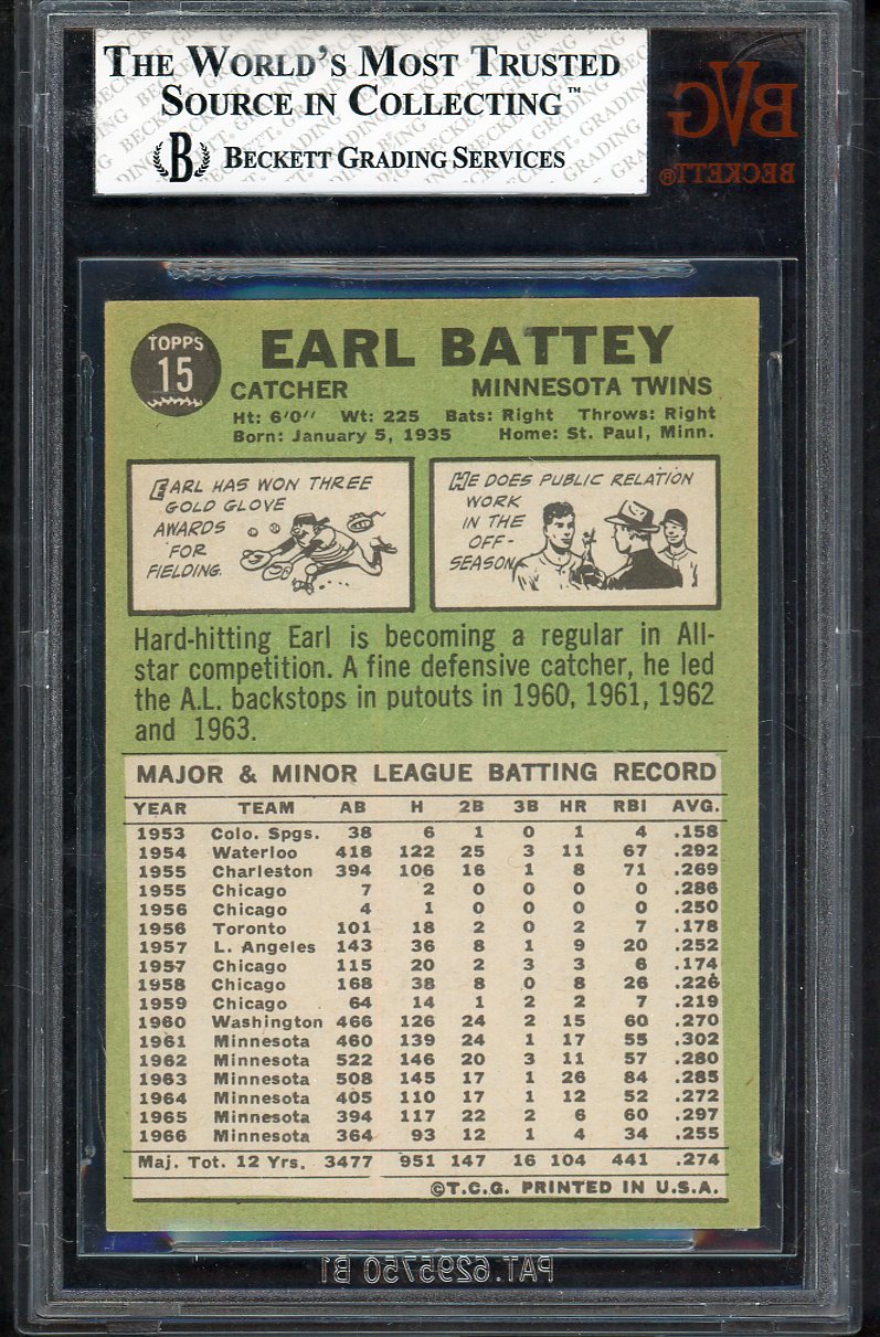 1967 Topps Baseball #015 Earl Battey Twins BVG 7 NM 567874