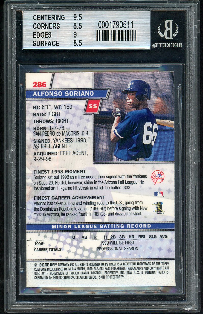 1999 Finest #286 Alfonso Soriano Yankees BVG 8.5 NM/MT+ 567876