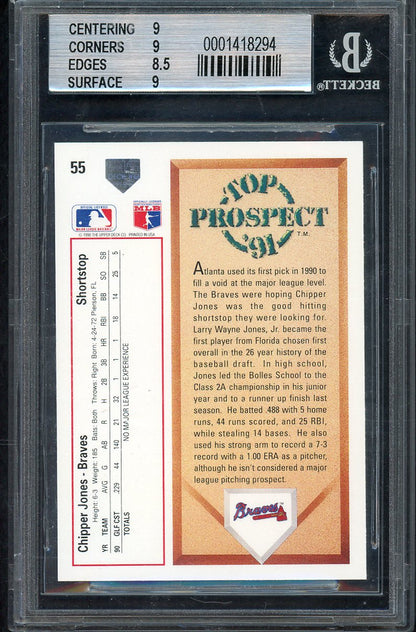 1991 Upper Deck #055 Chipper Jones Braves BVG 9 MINT 567877