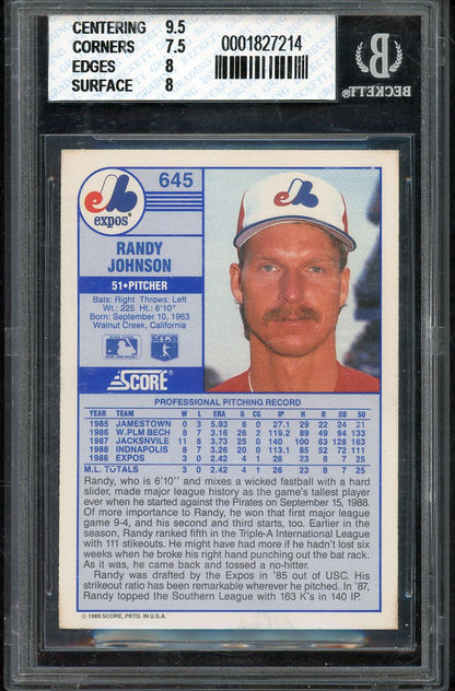 1989 Score #645 Randy Johnson Expos BVG 8 NM/MT 567881