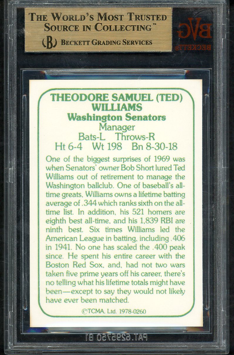 1978 TCMA 1960s #260 Ted Williams Senators BVG 9.5 GEM MINT 567882