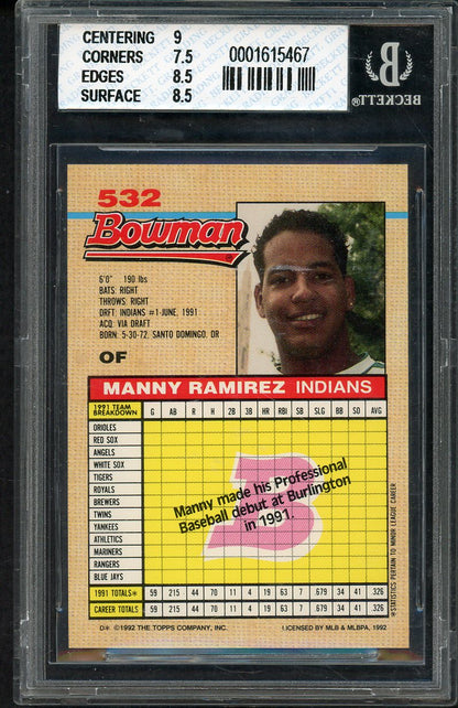 1992 Bowman #532 Manny Ramirez Indians BVG 8 NM/MT 567887
