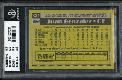 1990 Topps #331 Juan Gonzalez Rangers BVG 7 NM 567898