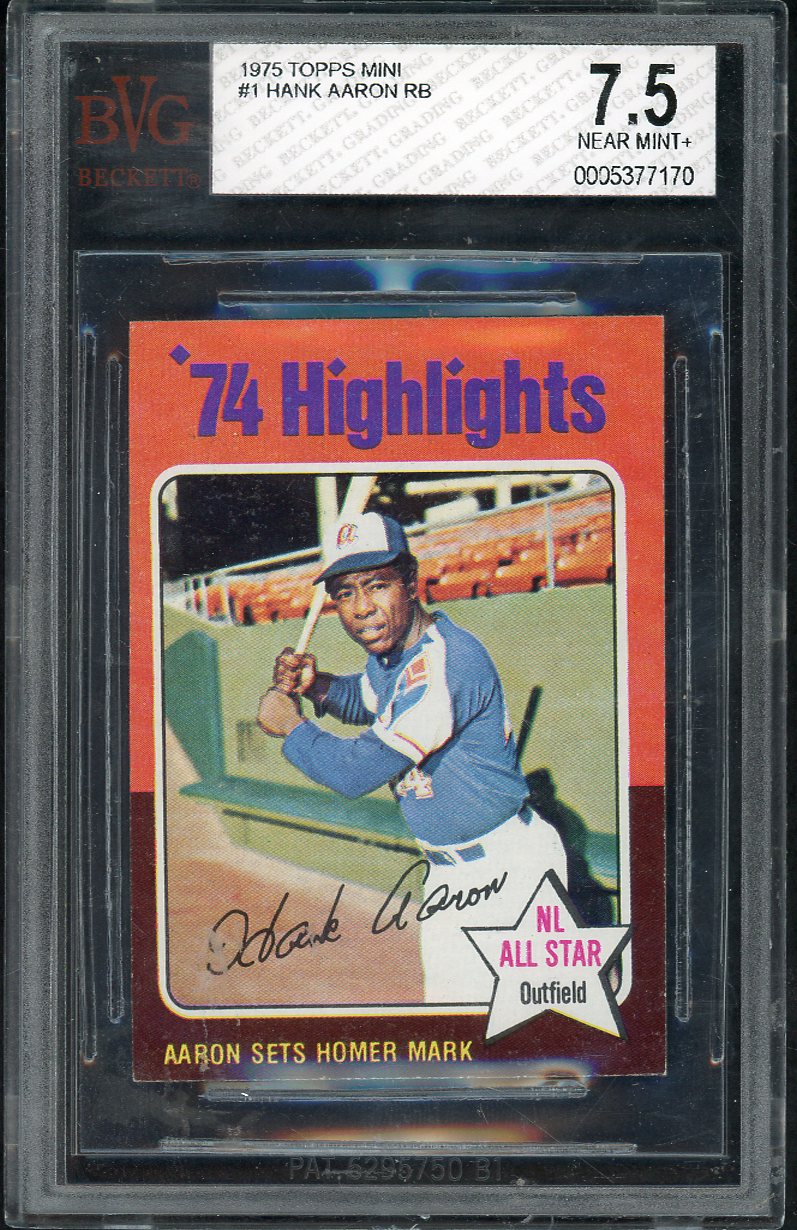 1975 Topps Mini Baseball #001 Hank Aaron HL Braves BVG 7.5 NM+ 567907
