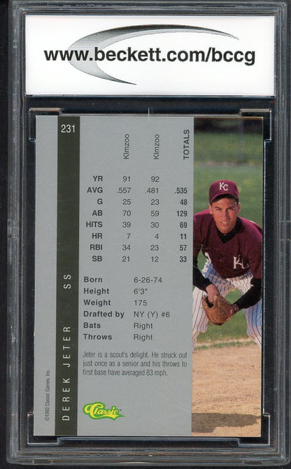 1992 Classic #231 Derek Jeter Yankees BCCG 9 567911