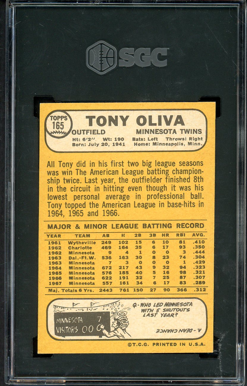 1968 Topps Baseball #165 Tony Oliva Twins SGC 6 EX-MT 567939