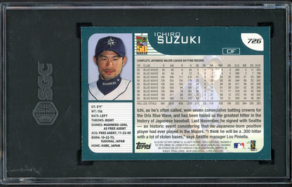2001 Topps #726 Ichiro Suzuki Mariners SGC 8 NM/MT 567947