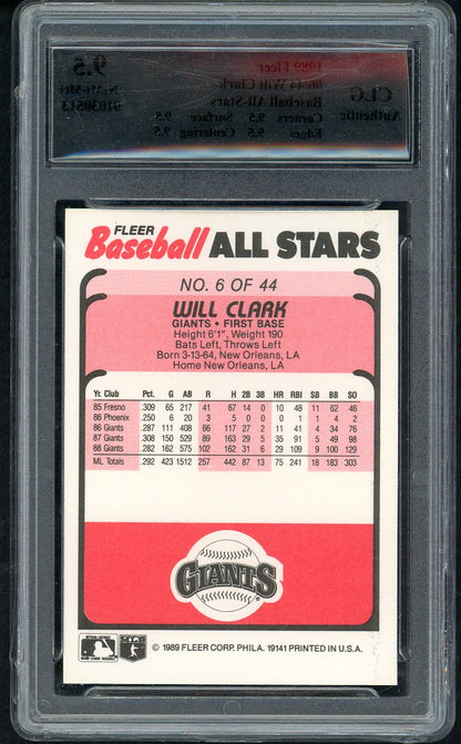 1989 Fleer All Stars #006 Will Clark Giants CTG 9.5 NM/MT+ 567952