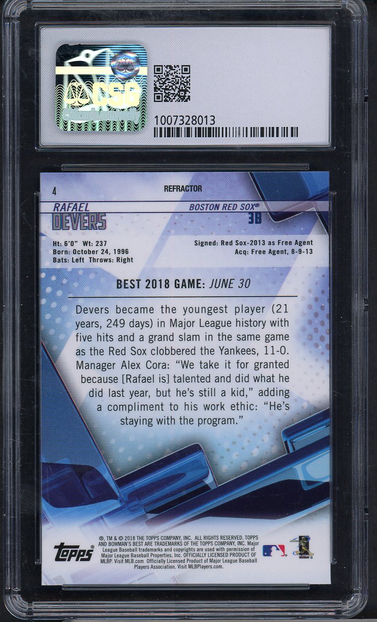 2018 Bowman Best #004 Rafael Devers Red Sox CSG 9 MINT Refractor 567958
