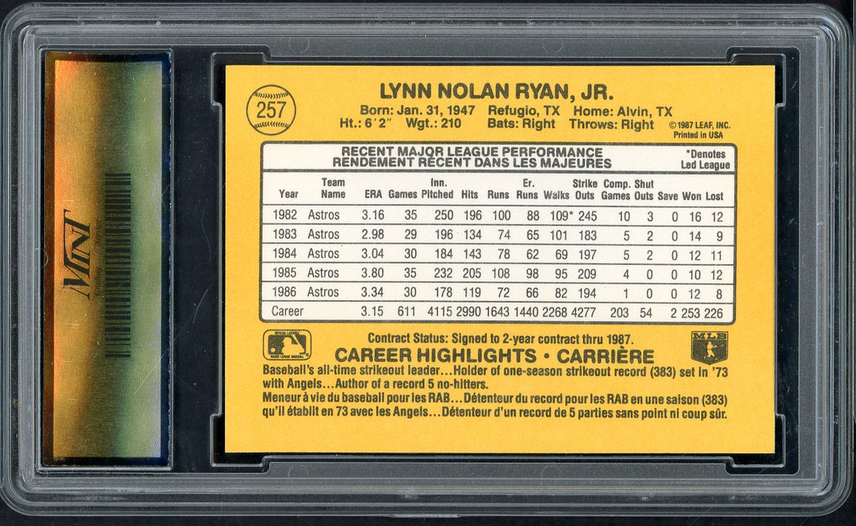 1987 Leaf #257 Nolan Ryan Astros MGS 10 GEM MINT 568075