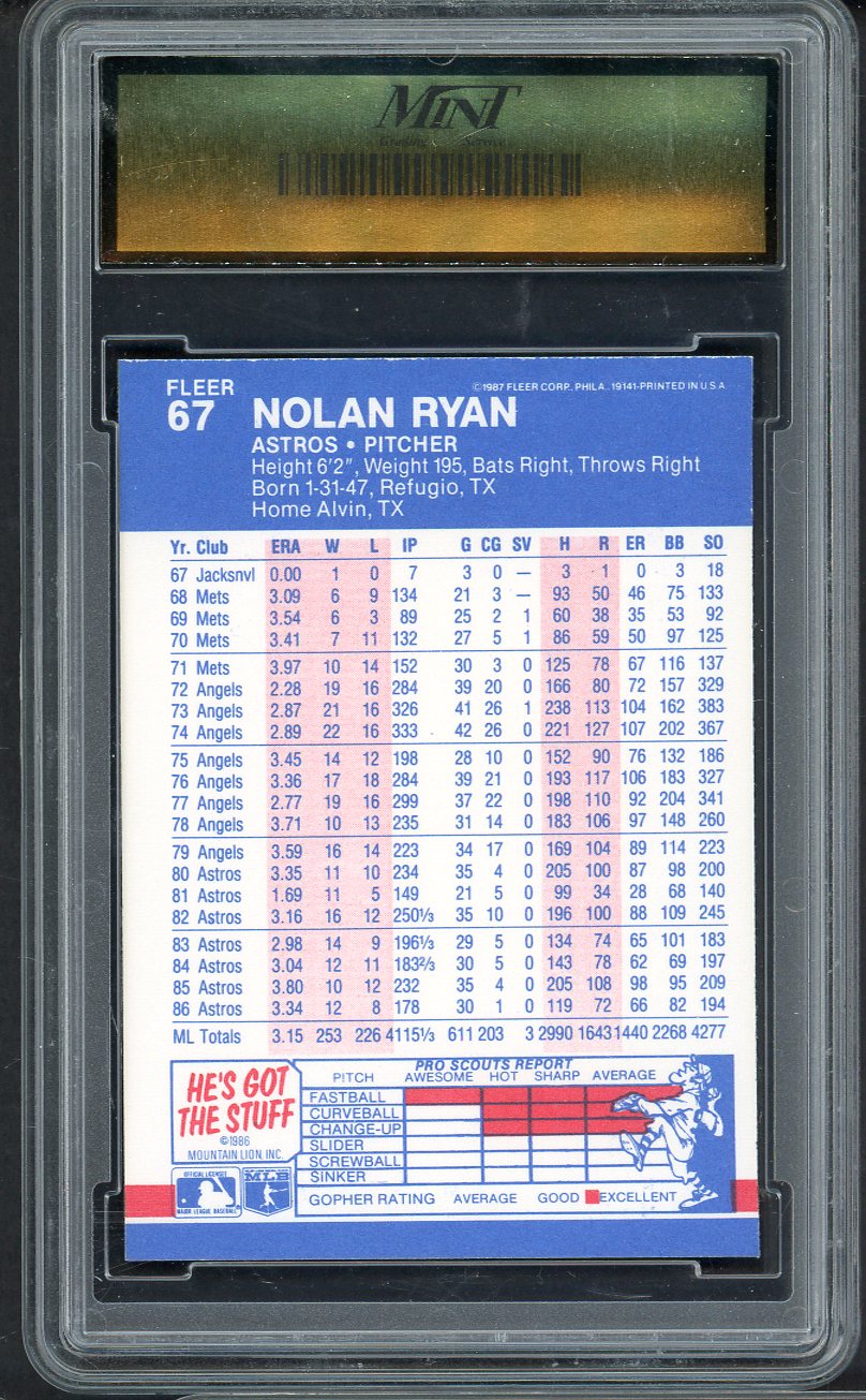 1987 Fleer #067 Nolan Ryan Astros MGS 10 GEM MINT 568078