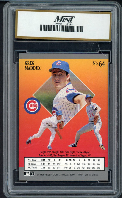 1991 Fleer Ultra #064 Greg Maddux Cubs MGS 10 GEM MINT 568079