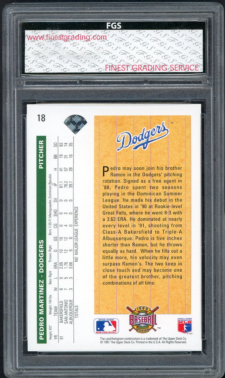 1992 Upper Deck #018 Pedro Martinez Dodgers FGS 10 GEM MINT 568084