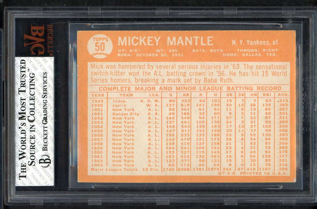 1964 Topps Baseball #050 Mickey Mantle Yankees BVG 2.5 GD-VG 568086