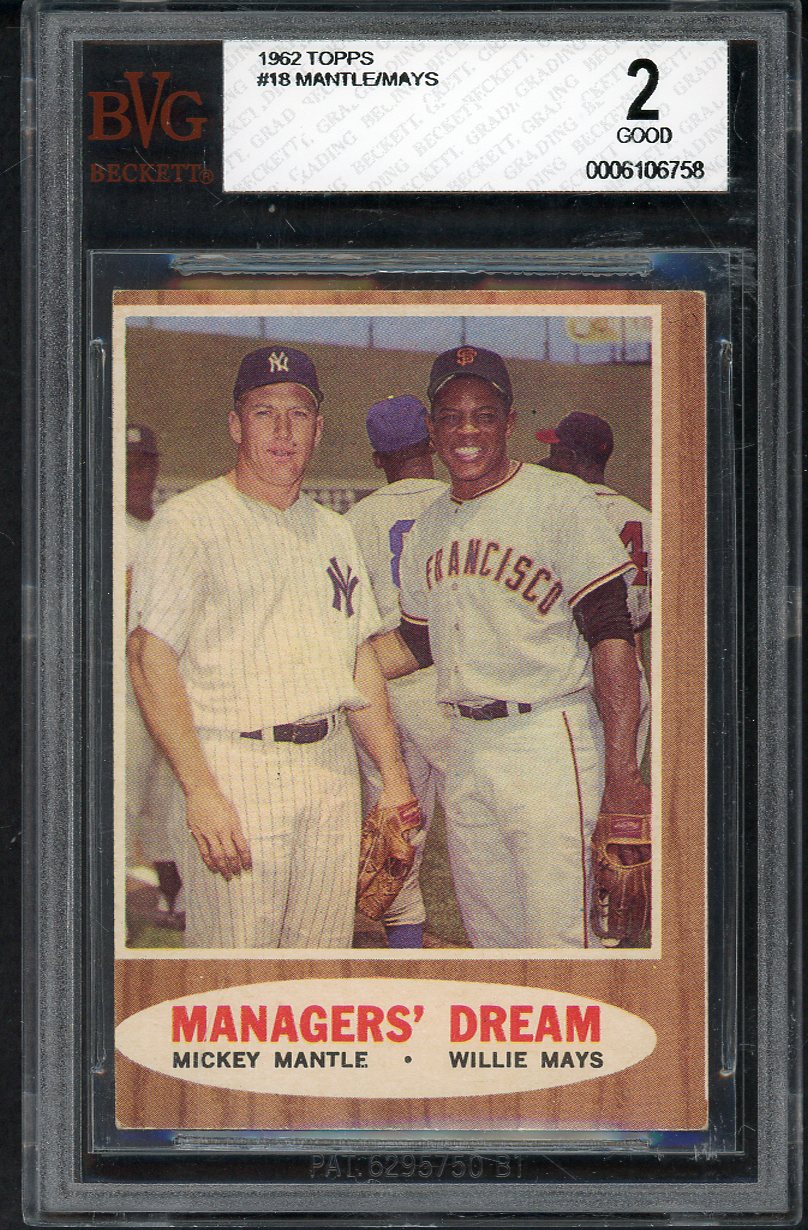 1962 Topps Baseball #018 Mickey Mantle Willie Mays BVG 2 GD 568087
