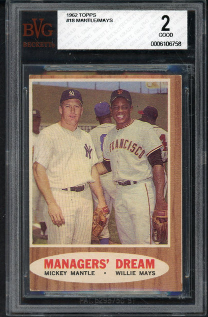 1962 Topps Baseball #018 Mickey Mantle Willie Mays BVG 2 GD 568087
