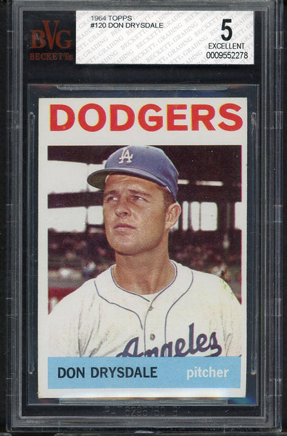 1964 Topps Baseball #120 Don Drysdale Dodgers BVG 5 EX 568094