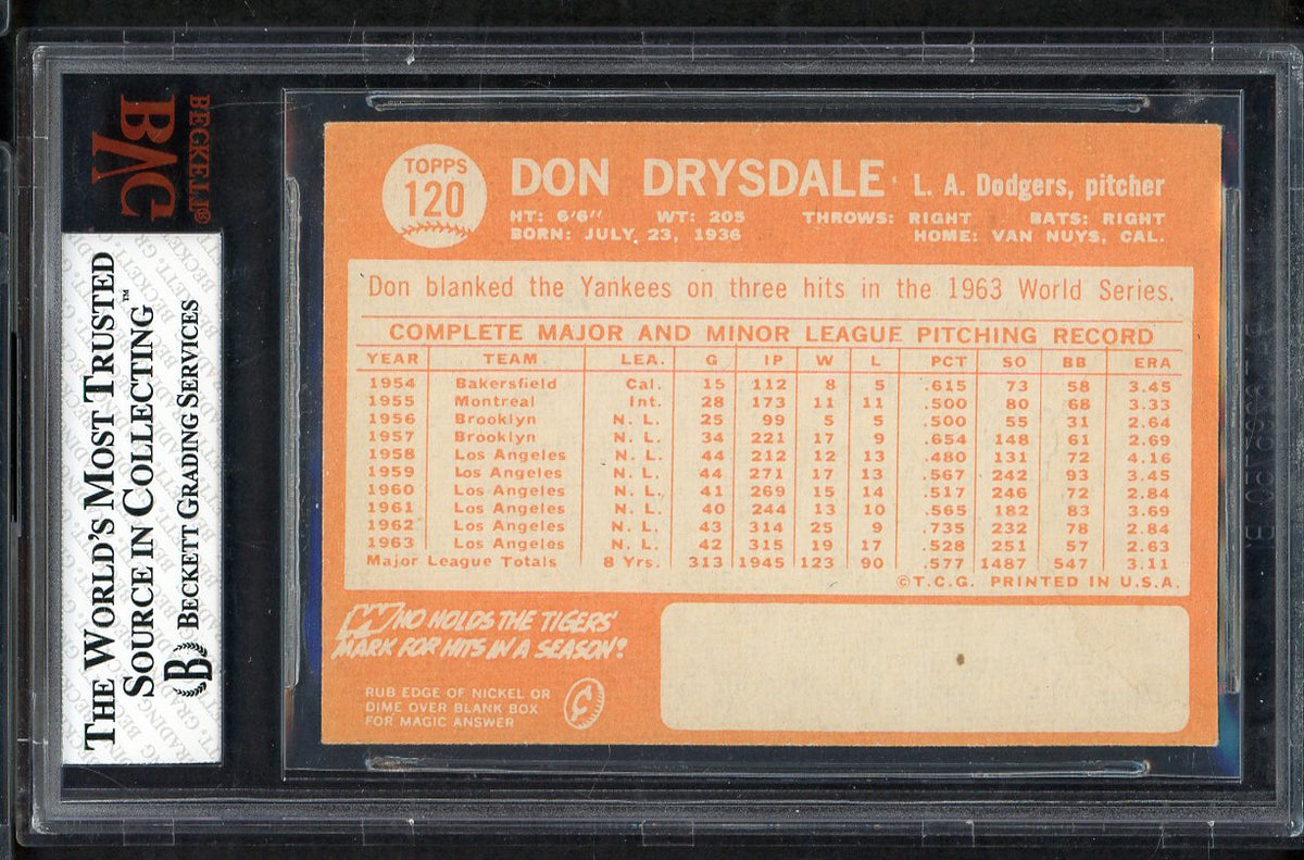 1964 Topps Baseball #120 Don Drysdale Dodgers BVG 5 EX 568094