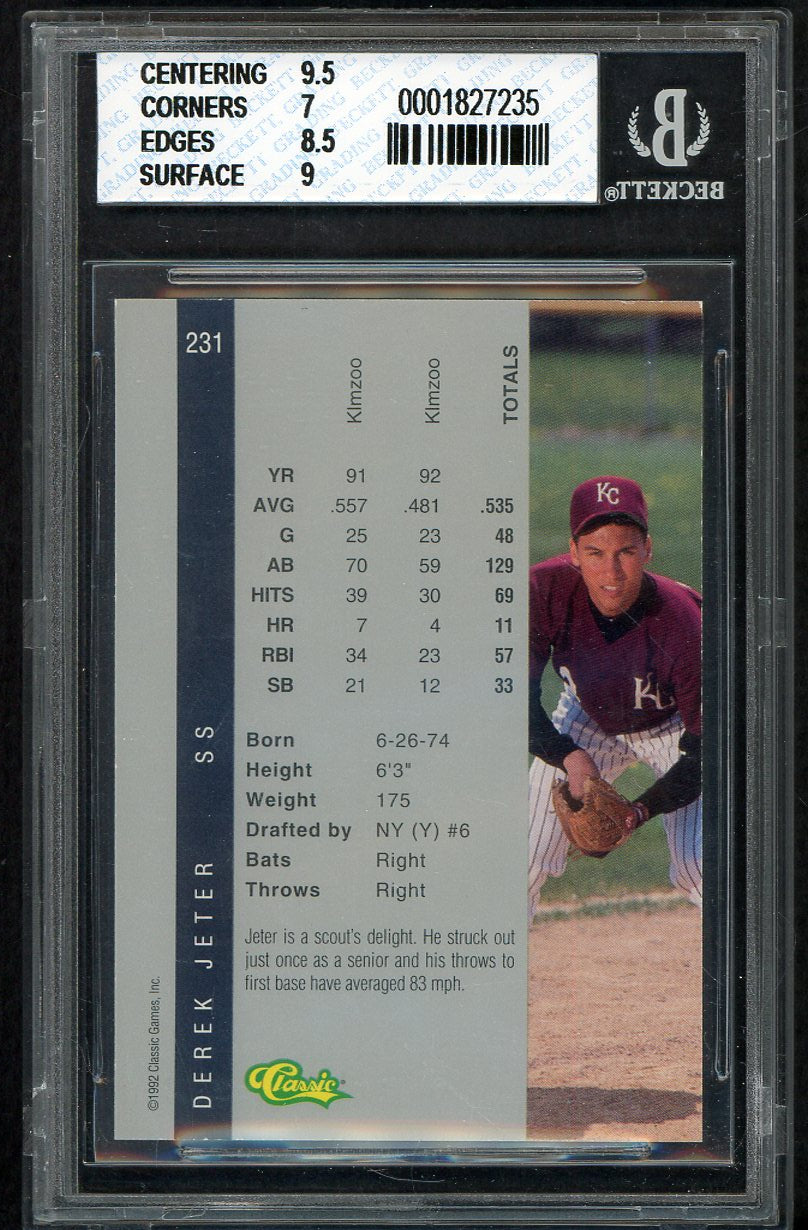1992 Classic #231 Derek Jeter Yankees BVG 7.5 NM+ 568096