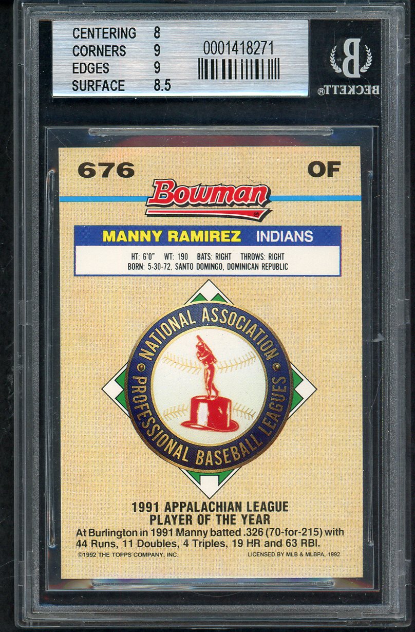 1992 Bowman #676 Manny Ramirez Indians BVG 8.5 NM/MT+ Foil 568108