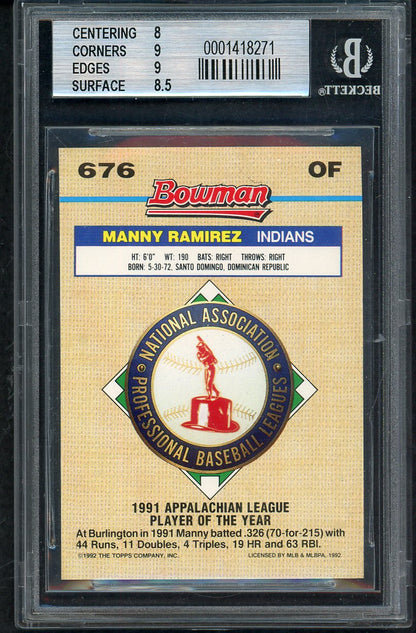 1992 Bowman #676 Manny Ramirez Indians BVG 8.5 NM/MT+ Foil 568108