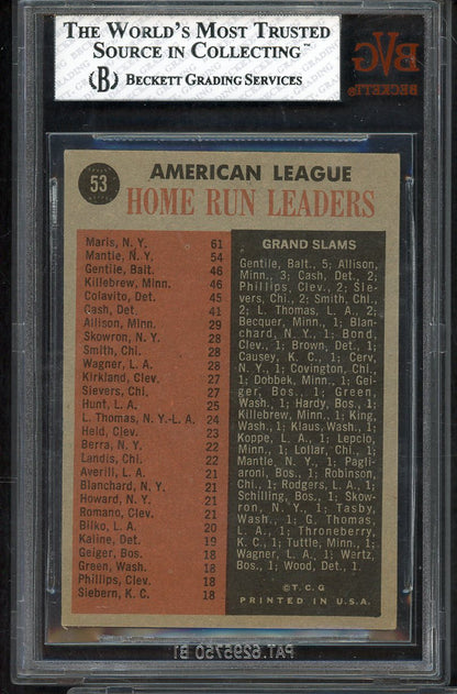 1962 Topps Baseball #053 A.L. Home Run Leaders Mickey Mantle BVG 6 EX-MT 568109